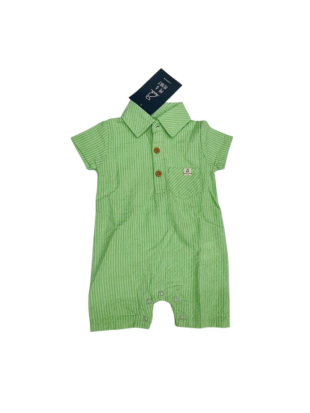 NWT Me & Henry London 6/9M Lime Seersucker Polo Romper